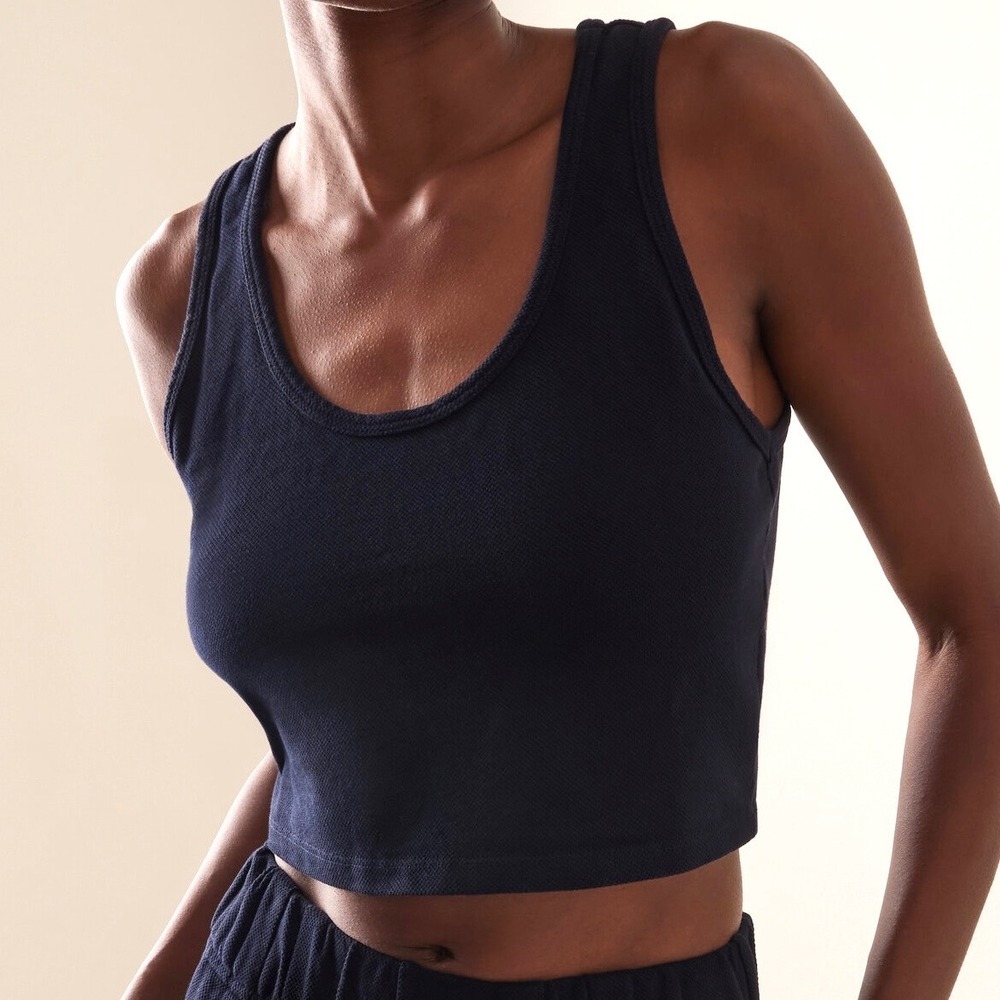 LES TIEN Sz Small Kerry Cropped Cotton Modal Cropped Tank Top In Jet Black